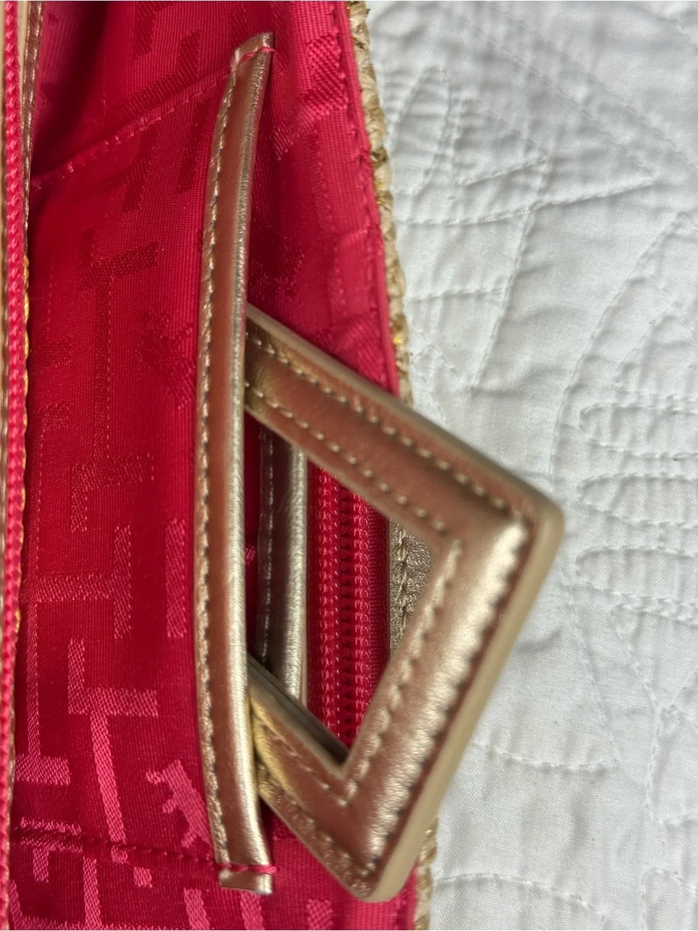 Elaine Turner Convertible Clutch Bag Woven Metallic Raffia Bamboo Accent